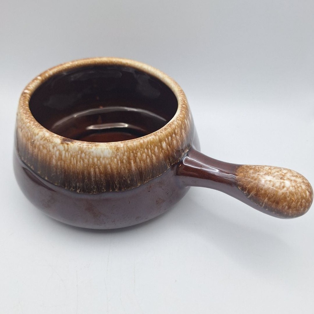McCoy Pottery Onion Soup Bowl Brown Drip Glaze Handle‎ USA Vintage